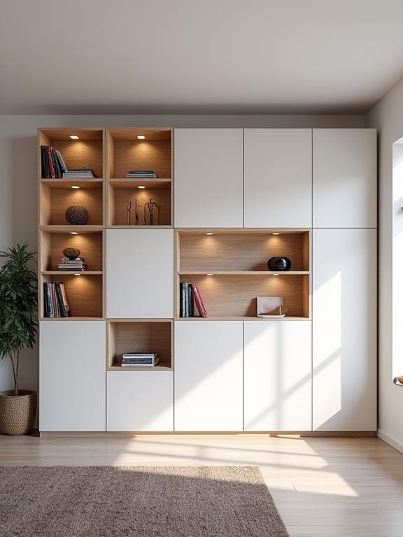 Flexibel modulair opbergsysteem in een moderne woonkamer